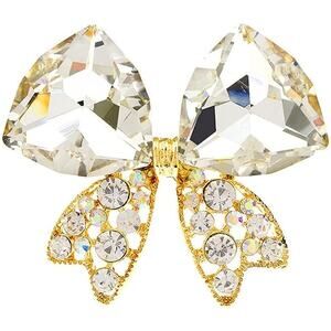 Brooch‎ Clear Rhinestone Bow with Gold Trim